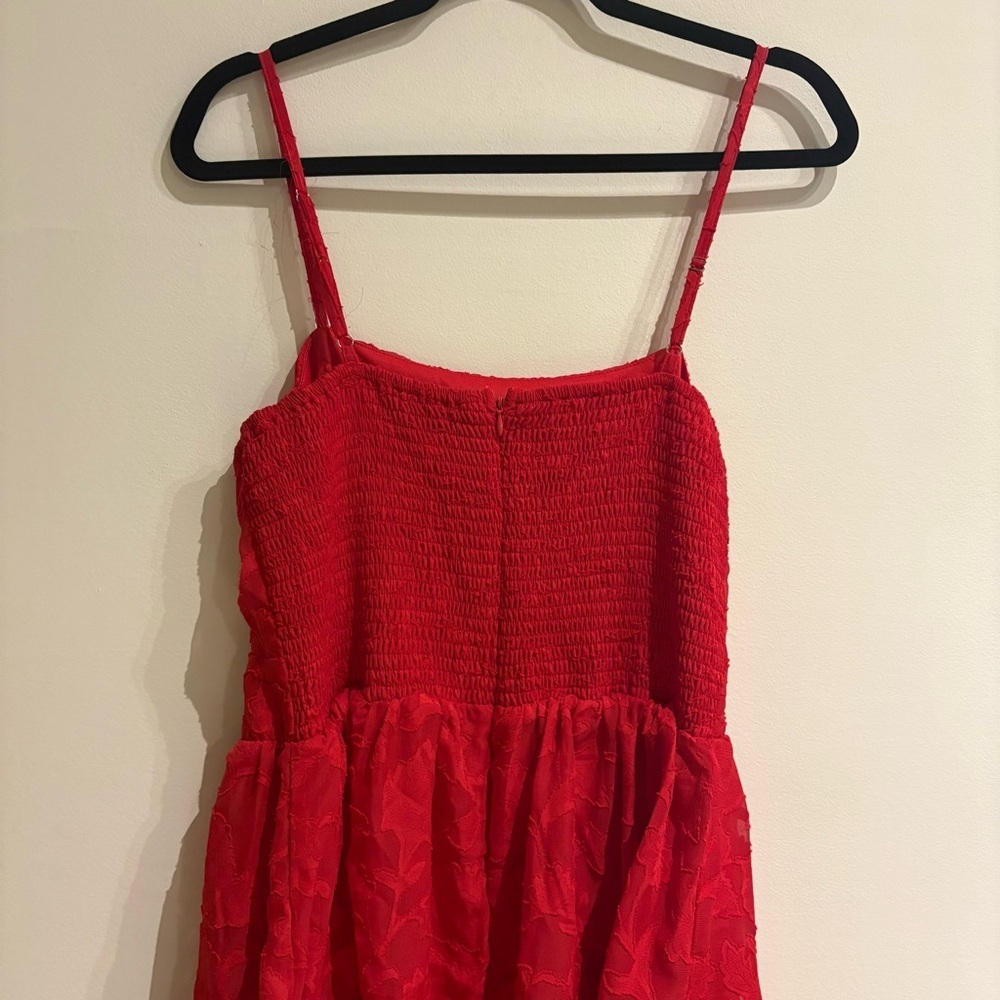 Lulus Grace and Beauty Red Burnout Floral Print Tiered Dress Size XL - Picture 6 of 8